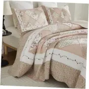 Queen Size Quilt Set Cotton Blush Pink Patchwork Quilts Country Rose Floral