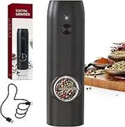 CIRCLE JOY Electric Salt or Pepper Mills Rechargeable Pepper Grinder with Adjustable Grind Coarseness, Led Light, One Hand Operation Automatic Salt Mills, Single Pack
