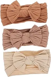 MOBUTOFU 3pcs Hairbands Soft Nylon Bow Headbands for Newborns Comfortable Elastic Hair Bands for Birthday Parties Photoshoots
