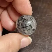Black Tourmaline in Clear Quartz Crystal Mini Sphere Ball Orb Marble 19.5mm