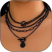 [Rrdaily] Gold Layered Stack Necklace Set for Teen Girl,Retro Thick Cuban Chain Coin Medallion Pendant Necklace,Paperclip Chain Heart Clasp Choker Jewelry Gift
