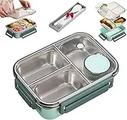 Escentio Stainless Steel Lunch Box - Adult Bento Box, Portable Containers With 3 Grid Capacity (Green)