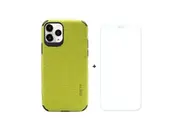 For iPhone 11 Pro Max Case Denim Texture Green & Tempered Glass Screen Protector
