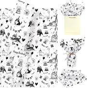 Pineraap 100 Sheets Cat Tissue Papers for Birthday, Cute Black White Kitty Gift Wrapping Tissue Paper for Gift Bag & Packaging, Cartoon Animal Art paper for Pet Treat Party Favors DIY Decor, 20 x 14IN