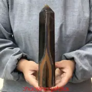 2.09LB Natural Tiger’s eye obelisk quartz crystal point wand healing XA3177