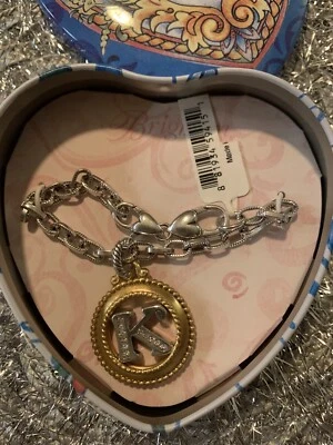 Brighton Silver “K” Initial Bracelet W 2 Lobster Claws Dangling NWT Rhinestones