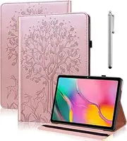 Galaxy Tab A 10.1 2019 Case, PU Leather Flip Case Cover Wallet Pen Holder Stand Tablet Protective Case with Stylus Pen for Samsung Galaxy Tab A 10.1 Inch 2019 SM-T510/SM-T515 (Pink)