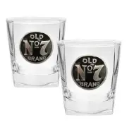 Jack Daniels Old No.7 Set of 2 Metal Badged Spirit Glasses Farthers Day Gift