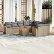 10 Piece Garden Sofa Set with Cushions - Mix Beige Poly Rattan Outdoor Furniture for Patio, Terrace, and Balcony - Includes Table and Storage Function Designed for Comfort and Longevity