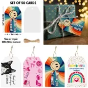 50pcs Gift Tags with String Funny Name Tag Labels for Party or Thank You Gifts