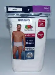 3 NEW Men's Fruit of the Loom White Briefs Underwear BIG MAN 4XB ROOMIER 2013