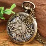 Gear Alloy Case Unisex Quartz Analog Pocket Watch Pendant Compass 80cm Chain Fr