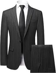 [Zylphorix] Men's Classic Stripe Suit 2 Piece Elegant Prom Tuxedo Business Set Party Wedding Solid Jacket Pants