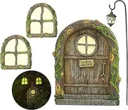 Fairy Door and Windows for Trees – Glow in The Dark Yard Art Sculpture Decoration for Kids Room, Wall and Trees Outdoor | Miniature Fairy Garden Outdoor Decor Accessories with Bonus Fairy Lantern