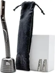 FFS Beauty Dermaplaning Kit for Facial Hair Removal & Exfoliation - Black, Modern Metal Tool with 2 Reusable Blades, Stand, Pouch & Guide - Women's Unisex Adult