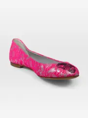 Hot Pink Leather & Lace Ballet Flats
