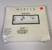 NOS Vintage MARTEX No-Iron Full Flat Sheet White Floral Purple NEW