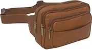 [Le Donne] Leather 4-Compartment Waist Bag – Premium Full-Grain Colombian Vaquetta Cowhide Leather Fanny Pack, Tan, One Size