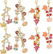 SUNNYCLUE 8Pcs Thanksgiving Book Markers Book Chain Bookmark Travelers Notebook Charm Maple Leaf Pumpkin Sunflower Charms Lobster Clip Charms Bookmarks for Book Lovers Women Teacher Readers Gifts