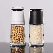 2 PCS Salt and Pepper Shakers Grinders Adjustable Coarseness Mills Glass Material to Refill Sea Salt,Black Pepper,Kitchen,Barbecue,Party