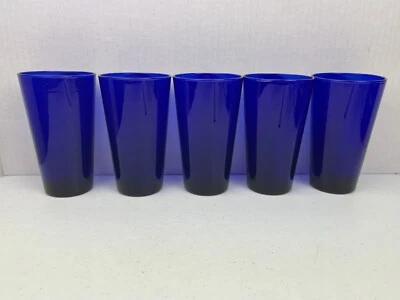 Vintage Libbey Cobalt Blue Tapered Tumbler Glasses Set Of 5 NWT Made In USA