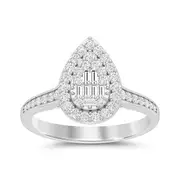 Pear Baguette Halo Ring with 1/2ct of Diamonds in 9kt White Gold