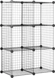 Basics 6 Storage Shelves with 6 Cube Wire Grid, Stackable Cubes, Black, 14" D X
