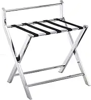 Guest Room Luggage Rack, Folding Suitcase Stand Suitcase Stand with Back Stainless Steel Nylon Webbing Strap Shelf Put On The Hanger for Hotel Room (Color : Metallic, Size : 60x45x68cm) (SIL