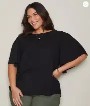 Autograph Top Plus Size 26 Black Butterfly Elbow Sleeve Viscose Button Back R$95