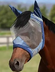 Harrison Howard CareMaster Horse Fly Mask UV Protective Fine Mesh with Extra Wool Soft Touch on Skin Cerulean Blue M