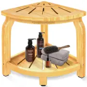 Bamboo Corner Shower Stool for Shaving Legs Foot Rest, Waterproof Bath Bench ...
