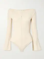 [COURREGES] COURREGES - Off-the-shoulder Zip-detailed Jersey Bodysuit - Off-white - medium medium Off-white