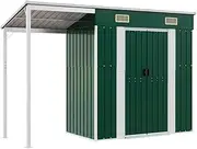 vidaXL Garden Shed with Extended Roof - Spacious Outdoor Storage Solution - Green Galvanized Steel - Robust & Anti-Rust - Ideal for Tools, Furniture & More