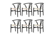 Oikiture 6x Dining Chair Wooden Hans Wegner Chair Wishbone Cafe Lounge Seat Black