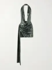 [Alex Perry] Alex Perry - Draped Sequined Mesh Halterneck Mini Dress - Dark green - UK 6 UK 6 Green