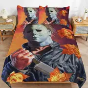 a1642 Michael Myers Halloween Duvet Cover Set, 3 Piece Bedding Set 86x70" Double Sided Printing Decorative Comforter Cover Set (1 Duvet Cover + 2 Pill