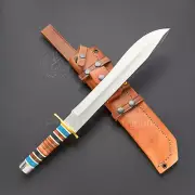 Rare!! Custom Handmade Helios Combat Bowie Knife Stacked Leather Micarta Handle