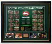 SOUTH SYDNEY RABBITOHS UPDATED HISTORICAL SERIES NRL MEMORABILIA FRAMED LIMITED