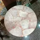 Round Rose Quartz Stone Coffee Table Sofa Side Desk Crystal Gemstone Home Decors
