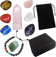 Healing Crystals Set Include 7 Chakra Stones 1 Chakra Lava Bracelet 1 Rose Quartz Crystal Wand For Chakra Balance Crystal Therapy Yoga Meditation Gift Preparation Beginner's Guide Ladies