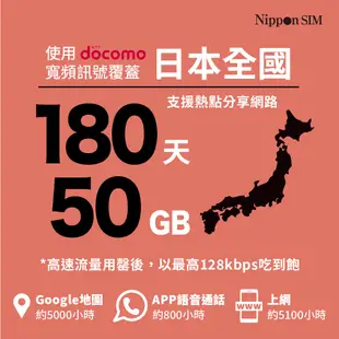 Nippon SIM 日本原生*非漫遊SIM卡 50GB/180天🇯🇵日本製 Docomo 高速上網 留學3-6個月多次