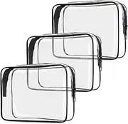 [CADAVO] TSA Approved Toiletry Bag, 3 Pack Clear Travel Bags for Toiletries, Quart Size Makeup Cosmetic Bag Organizer for Women Men Travel Accessories(Black), black, Approved Toiletry Bag