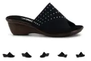 Onex Nori Black Silver Elastic Slide Wedge Sandal Women's US sizes 5-11/NEW!!!
