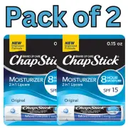 ChapStick Moisturizer Lip Balm SPF 15, 2-in-1 Lip Care, 8-Hour Moisture,2pk