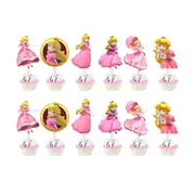 24PC Princess Peach Cupcake Toppers Party Supplies Birthday Decorations