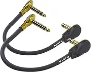 WJSTN 1/4 inch Right Angle TRS Stereo Dual Channel Guitar Flat Patch Cable Low Profile Pancake Design 6 inch 2 Pack (4 inches)