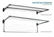 DAYTEK CLOTHESLINE FOLD DOWN CLOTHES LINE FRAME WALL MOUNT IRON GREY BARK