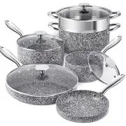 MICHELANGELO Stone Cookware Set 10 Piece Ultra Nonstick Pots and Pans Set wit...