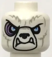Lego New White Minifigure Head Alien Chima Bear w/ Black Nose Fur Fangs Part