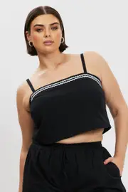 Black Cami Top Crop Ric Rac